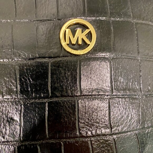 MICHAEL KORS BLACK LEATHER MAKE-UP BAG OR SMALL HANDBAG NEW WITHOUT TAGS (NWOT) - Picture 2 of 8